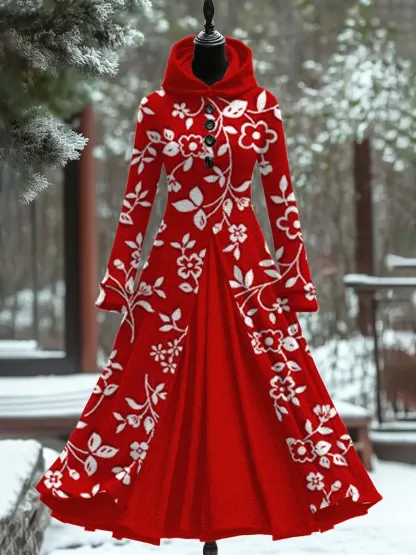 Art Print Vintage Elegant Long Sleeve Maxi Dress