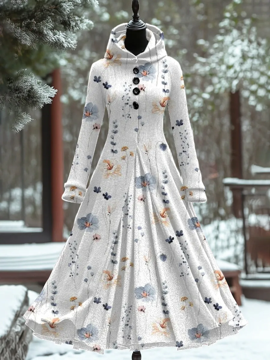 Art Print Vintage Elegant Long Sleeve Maxi Dress