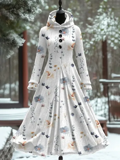 Art Print Vintage Elegant Long Sleeve Maxi Dress
