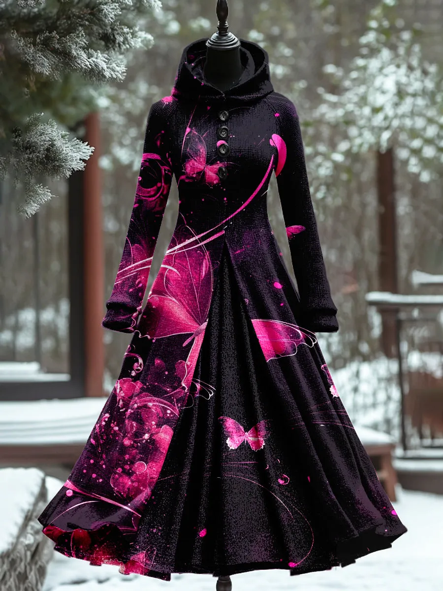 Art Print Vintage Elegant Long Sleeve Maxi Dress