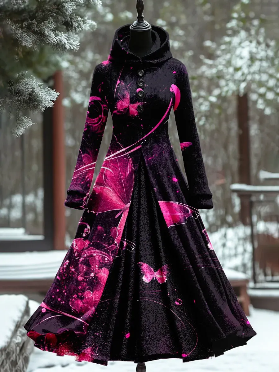 Art Print Vintage Elegant Long Sleeve Maxi Dress