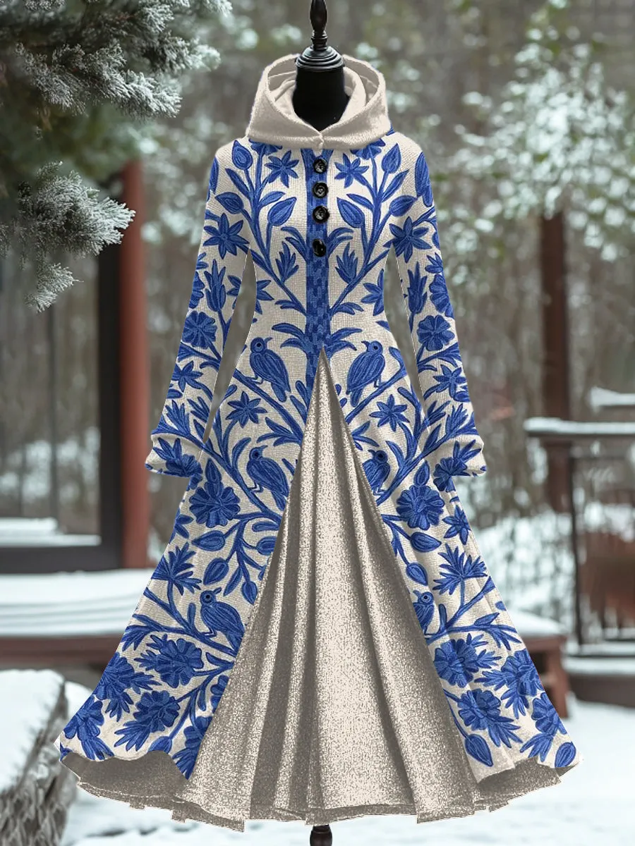 Art Print Vintage Elegant Long Sleeve Maxi Dress