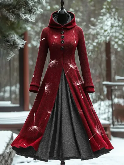Art Print Vintage Elegant Long Sleeve Maxi Dress