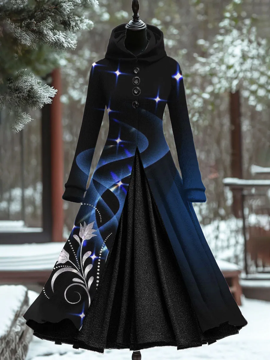 Art Print Vintage Elegant Long Sleeve Maxi Dress