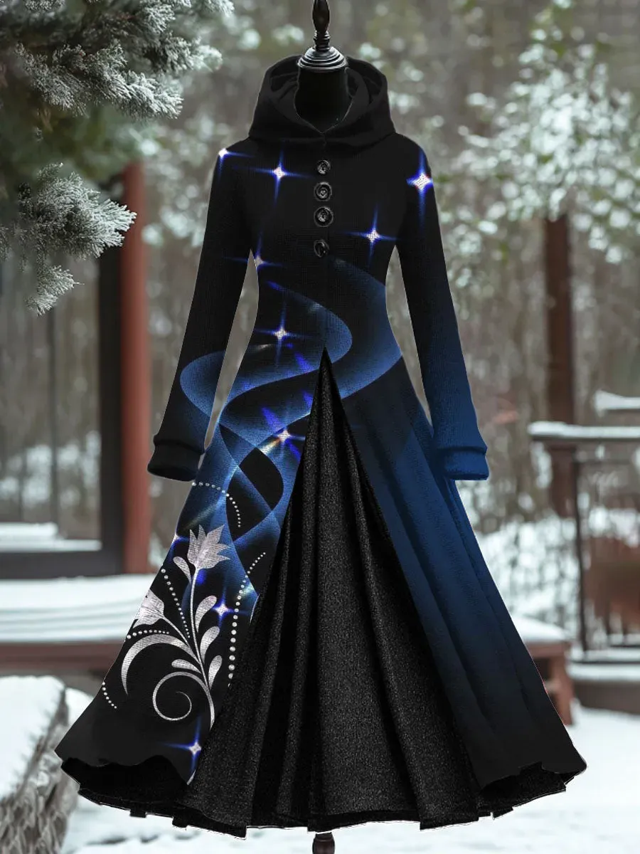 Art Print Vintage Elegant Long Sleeve Maxi Dress