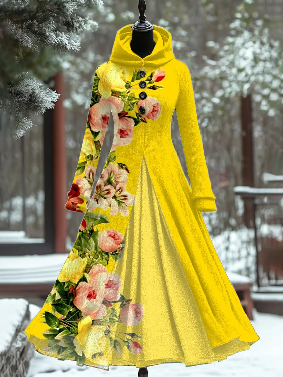 Art Print Vintage Elegant Long Sleeve Maxi Dress
