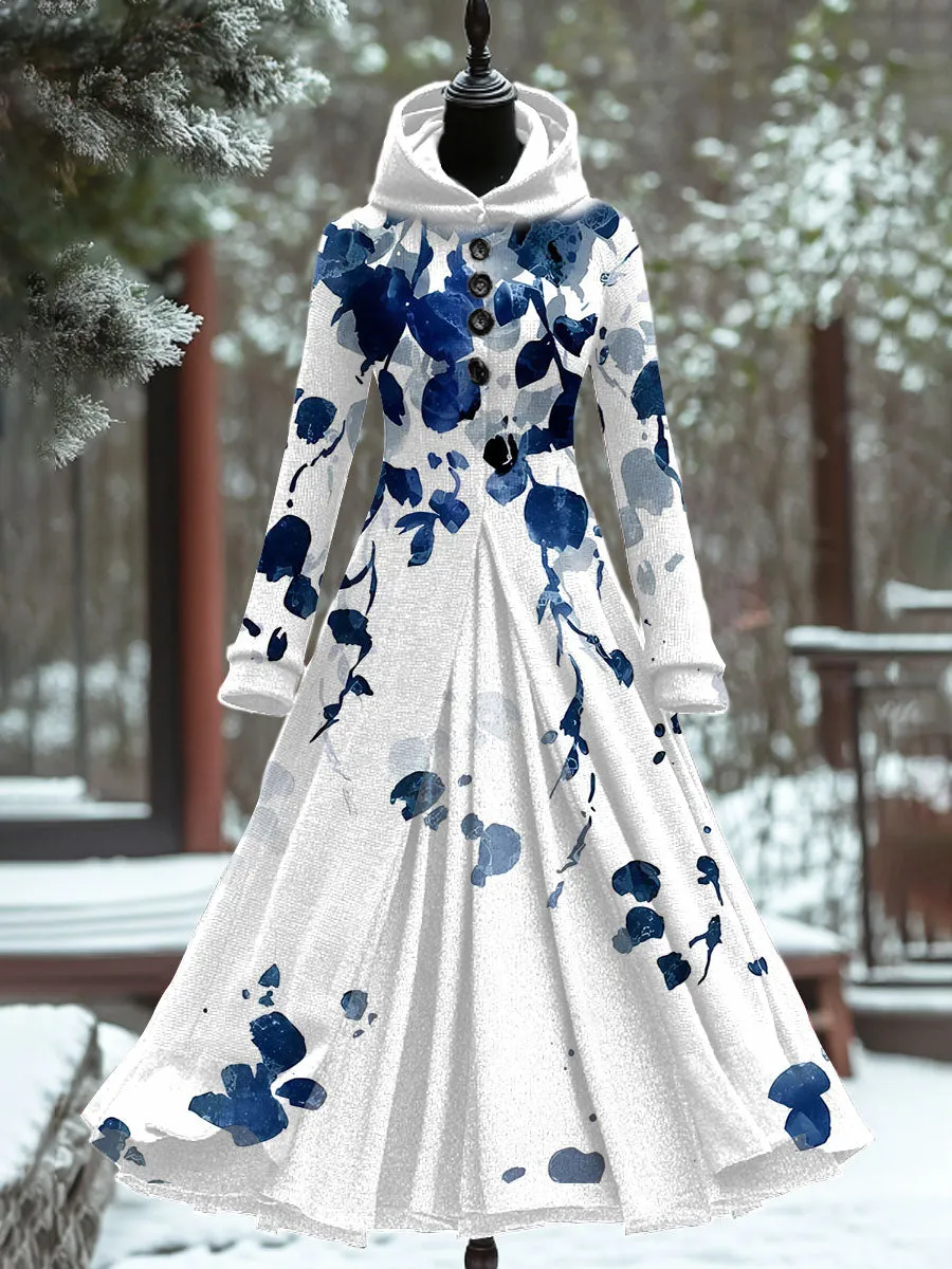 Art Print Vintage Elegant Long Sleeve Maxi Dress