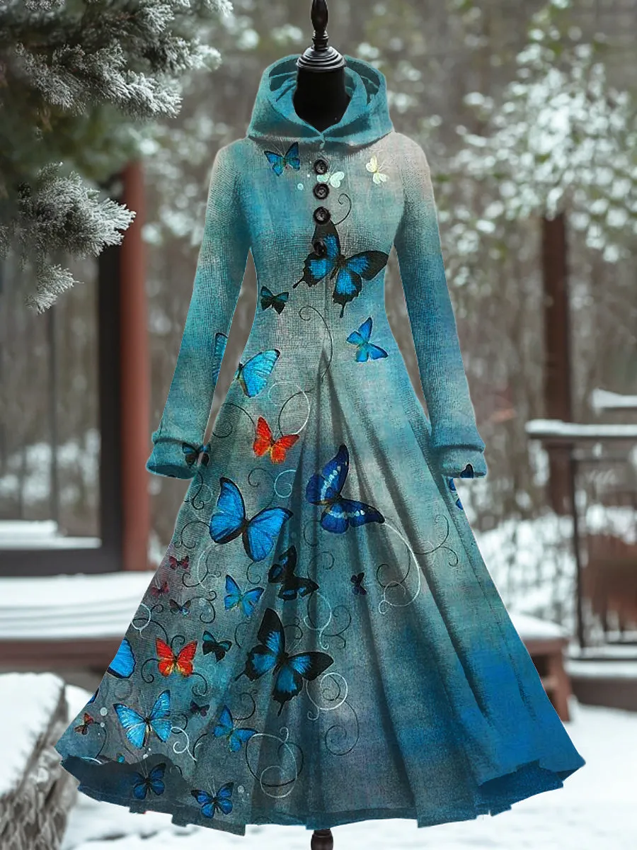 Art Print Vintage Elegant Long Sleeve Maxi Dress