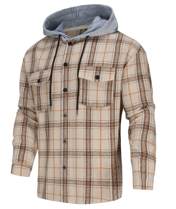ZITY Men's Button-Up Jacket Plaid Hooded Long-Sleeved Shirt DUMHD04950|Zitysports
