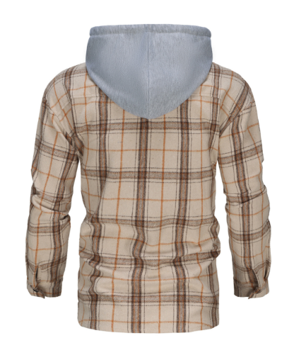 ZITY Men's Button-Up Jacket Plaid Hooded Long-Sleeved Shirt DUMHD04950|Zitysports