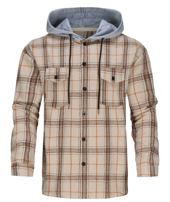 ZITY Men's Button-Up Jacket Plaid Hooded Long-Sleeved Shirt DUMHD04950|Zitysports