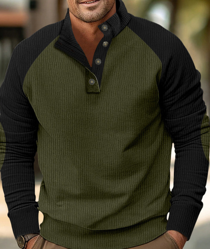 Men's Corduroy Stand Collar Pullover Sweatshirt-DUMFH04799 | Zitysports