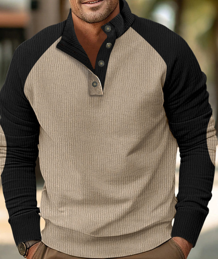 Men's Corduroy Stand Collar Pullover Sweatshirt-DUMFH04799 | Zitysports