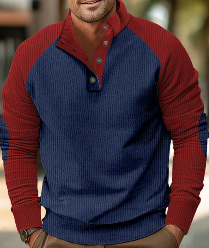 Men's Corduroy Stand Collar Pullover Sweatshirt-DUMFH04799 | Zitysports