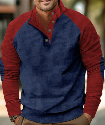 Men's Corduroy Stand Collar Pullover Sweatshirt-DUMFH04799 | Zitysports