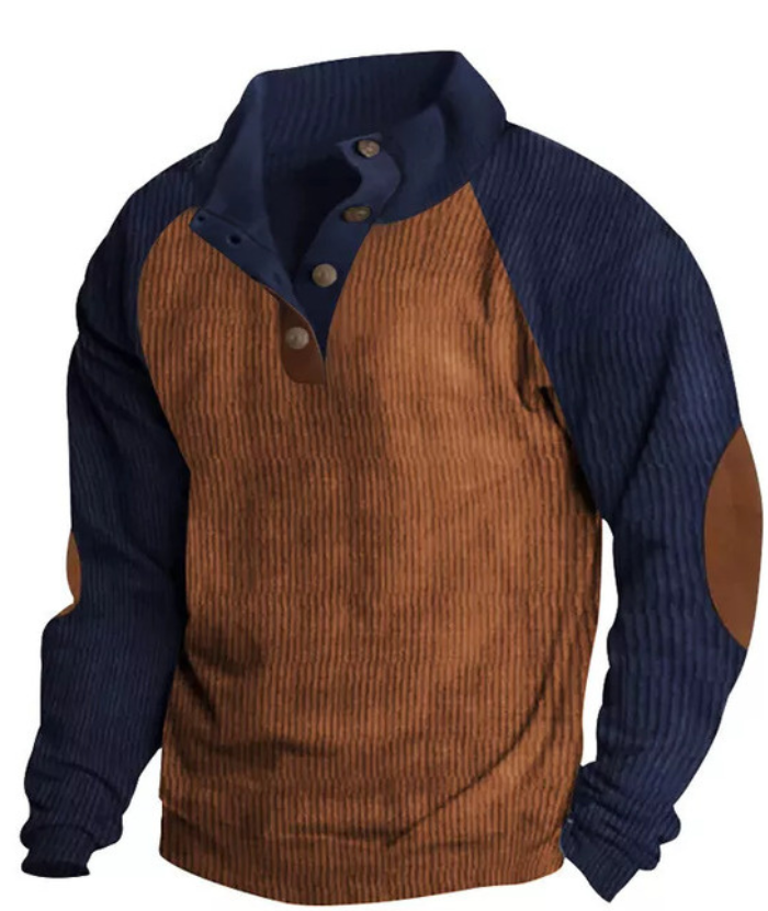 Men's Corduroy Stand Collar Pullover Sweatshirt-DUMFH04799 | Zitysports