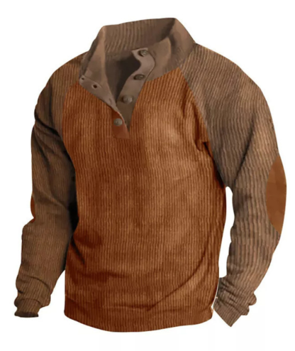 Men's Corduroy Stand Collar Pullover Sweatshirt-DUMFH04799 | Zitysports