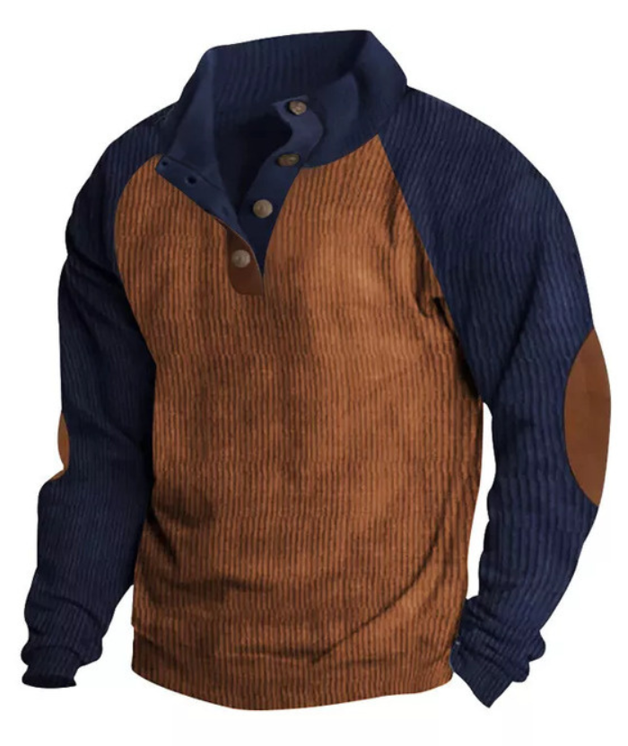Men's Corduroy Stand Collar Pullover Sweatshirt-DUMFH04799 | Zitysports