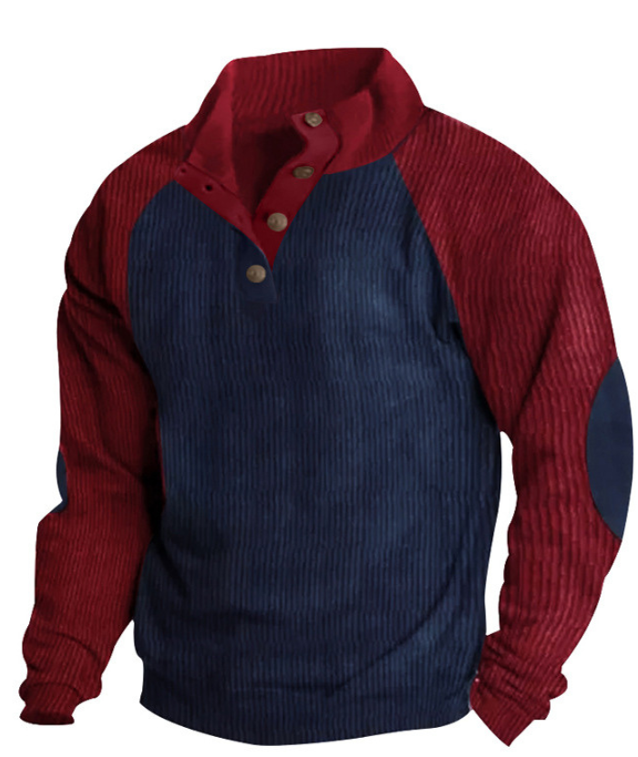 Men's Corduroy Stand Collar Pullover Sweatshirt-DUMFH04799 | Zitysports