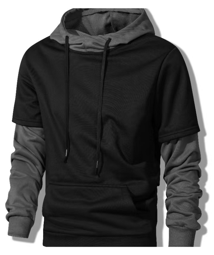 ZITY Men's Contrast Color Hooded Drawstring Pocket Long Sleeve Sweater-DUMHD04936|Zitysports