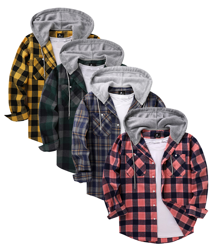 4 Pack Men's Flannel Plaid Hooded Shirt-CZUHE00132