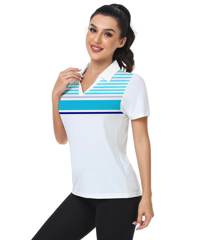 ZITY Women's Quick Dry Striped Slim Fit Golf Polo Shirt-CFWZZ00049