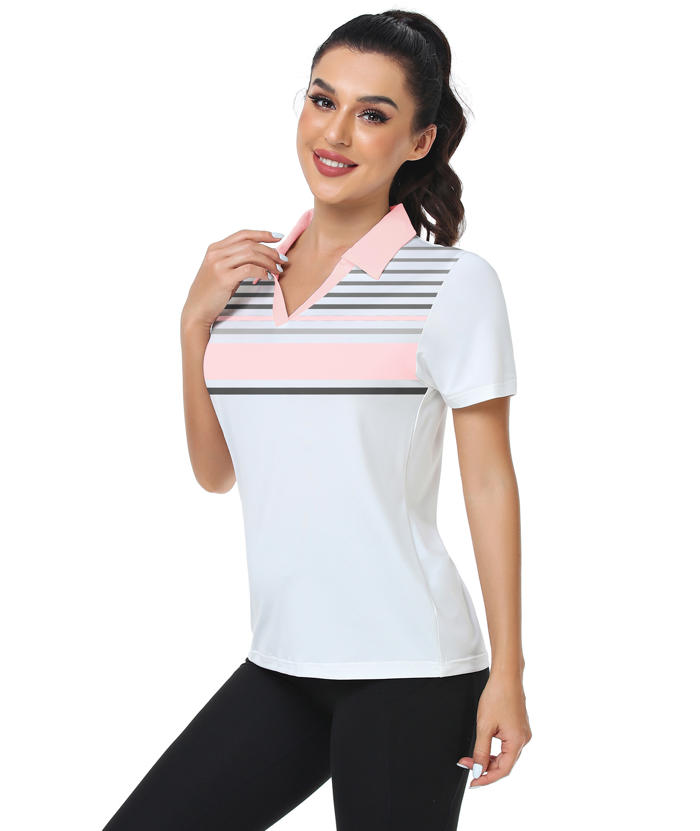 ZITY Women's Quick Dry Striped Slim Fit Golf Polo Shirt-CFWZZ00049