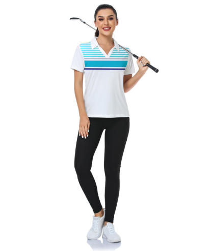 ZITY Women's Quick Dry Striped Slim Fit Golf Polo Shirt-CFWZZ00049