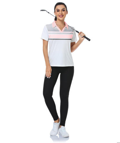 ZITY Women's Quick Dry Striped Slim Fit Golf Polo Shirt-CFWZZ00049