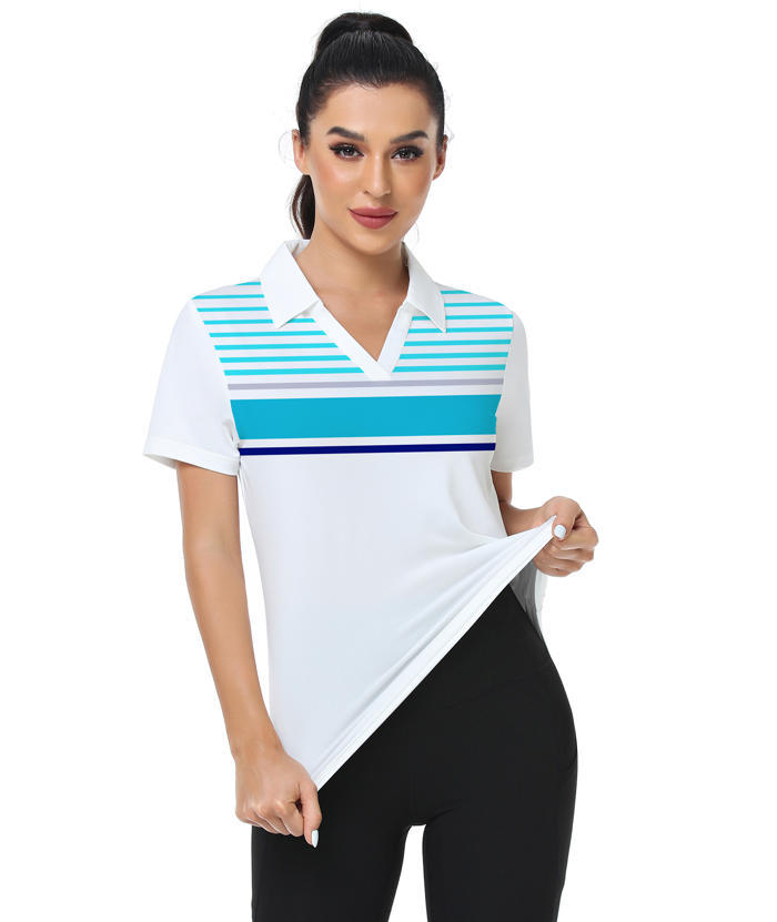 ZITY Women's Quick Dry Striped Slim Fit Golf Polo Shirt-CFWZZ00049