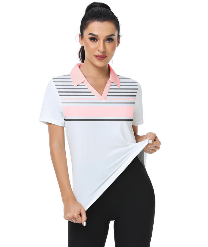 ZITY Women's Quick Dry Striped Slim Fit Golf Polo Shirt-CFWZZ00049
