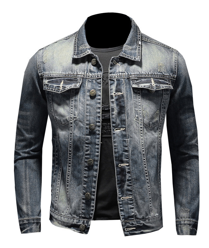 Men's Distressed Denim Trucker Jacket-DUMCO05433|Zitysports