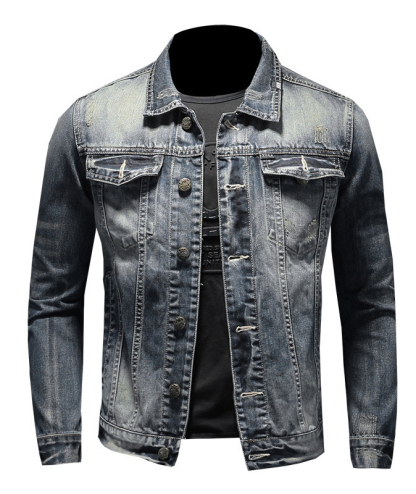 Men's Distressed Denim Trucker Jacket-DUMCO05433|Zitysports