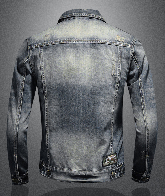 Men's Distressed Denim Trucker Jacket-DUMCO05433|Zitysports