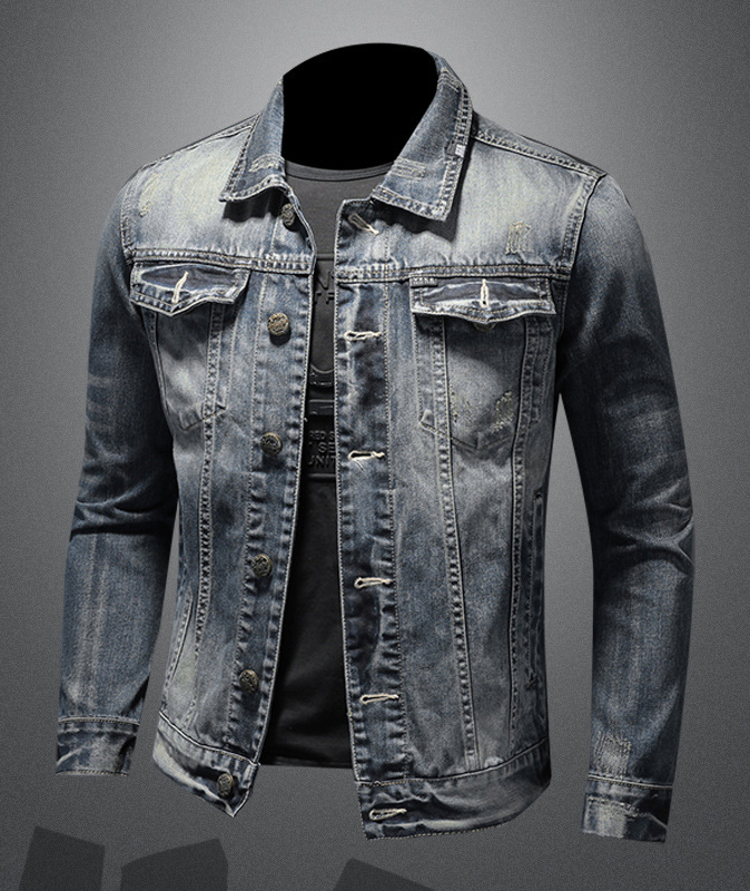 Men's Distressed Denim Trucker Jacket-DUMCO05433|Zitysports