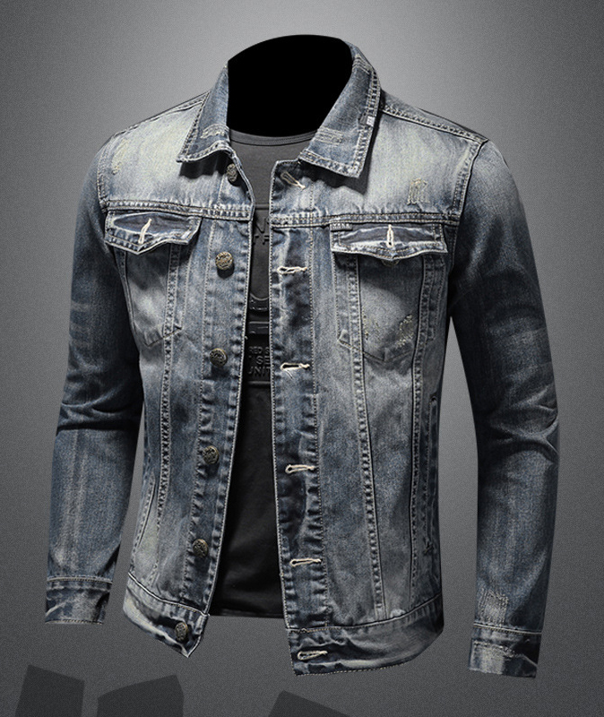Men's Distressed Denim Trucker Jacket-DUMCO05433|Zitysports
