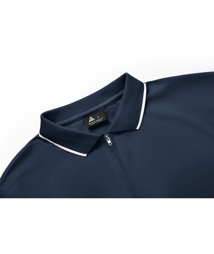 ZITY Men's Quarter Zip Solid Color Slim Fit Polo Shirt-CUMPO04526