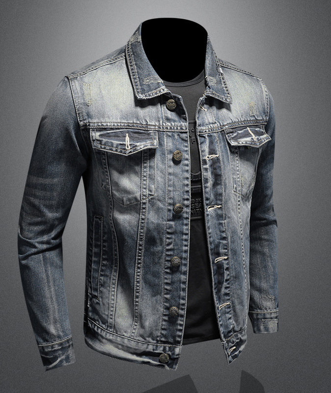 Men's Distressed Denim Trucker Jacket-DUMCO05433|Zitysports