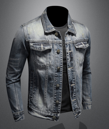 Men's Distressed Denim Trucker Jacket-DUMCO05433|Zitysports