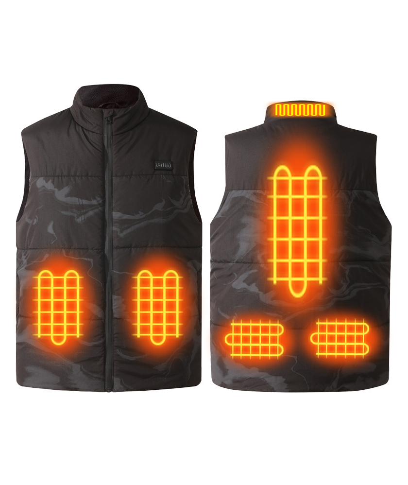 Men's Black Camo Dual Controls 6 Heating Zones Heated Vest-DUMJA05789
