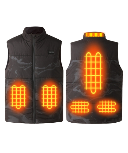 Men's Black Camo Dual Controls 6 Heating Zones Heated Vest-DUMJA05789