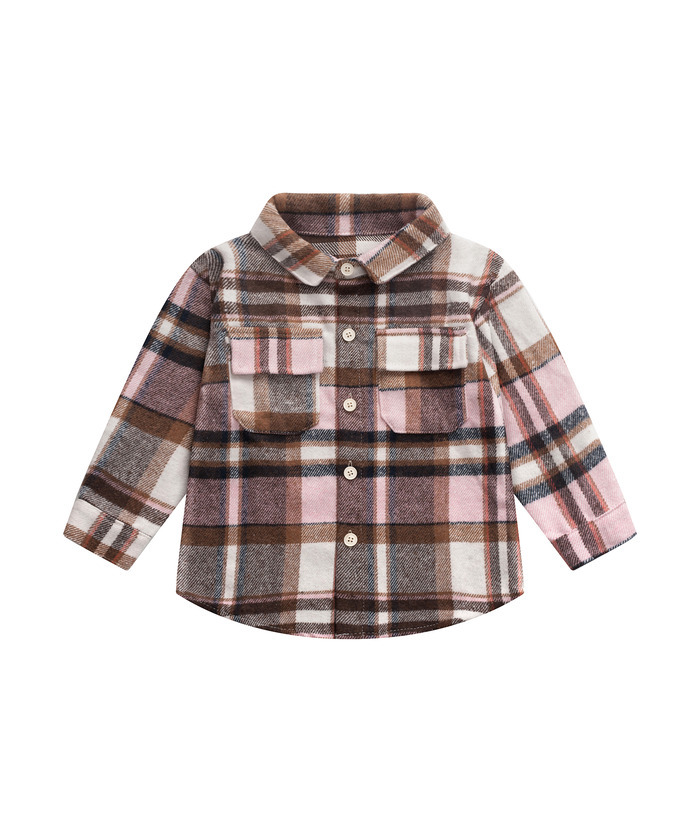ZITY Kid's Stylish Plaid Lapel Tweed Shirt Autumn Winter Long Sleeve Coat-ZPK006210 | Zitysports