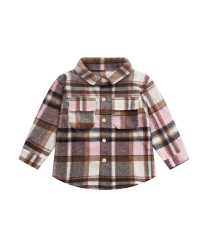 ZITY Kid's Stylish Plaid Lapel Tweed Shirt Autumn Winter Long Sleeve Coat-ZPK006210 | Zitysports