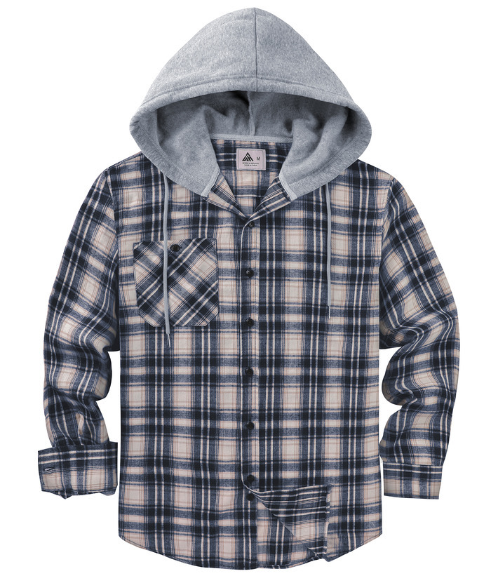 ZITY Men's Plaid Hooded Long Sleeve Button Down Flannel Shirt-ZPK000014 | Zitysports