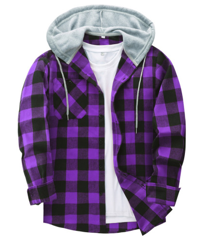 ZITY Men's Plaid Hooded Long Sleeve Button Down Flannel Shirt-ZPK000014 | Zitysports