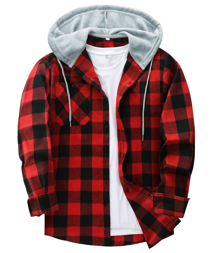ZITY Men's Plaid Hooded Long Sleeve Button Down Flannel Shirt-ZPK000014 | Zitysports