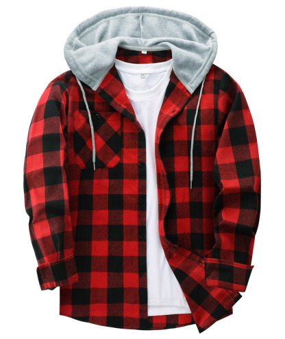 ZITY Men's Plaid Hooded Long Sleeve Button Down Flannel Shirt-ZPK000014 | Zitysports