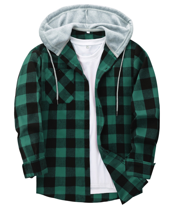 ZITY Men's Plaid Hooded Long Sleeve Button Down Flannel Shirt-ZPK000014 | Zitysports