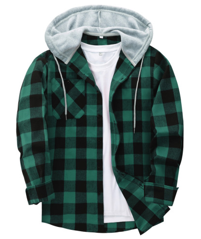 ZITY Men's Plaid Hooded Long Sleeve Button Down Flannel Shirt-ZPK000014 | Zitysports