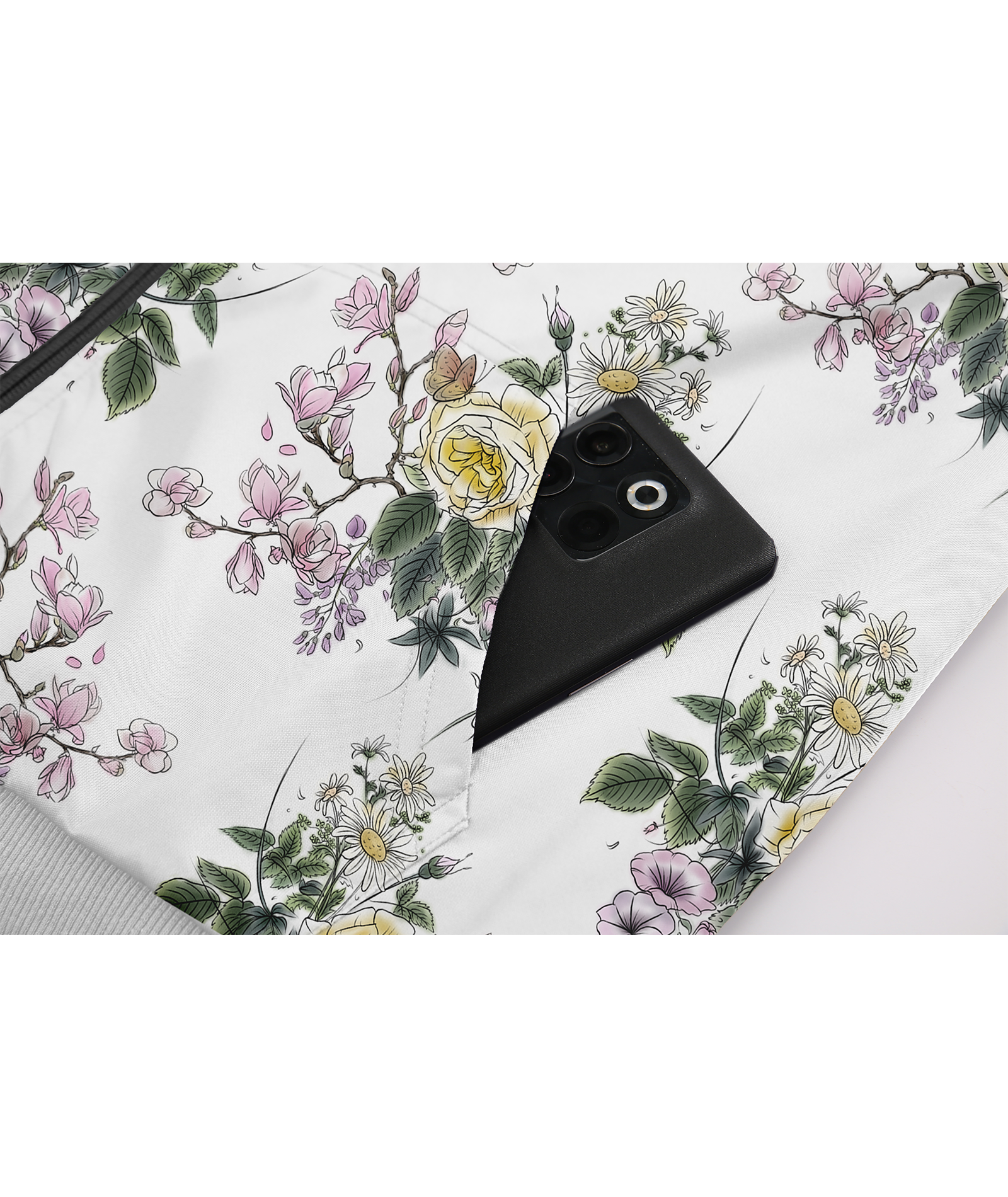 ZITY Women's Full Zipper Flower Print Fleece Hoodie-CUWFH01075